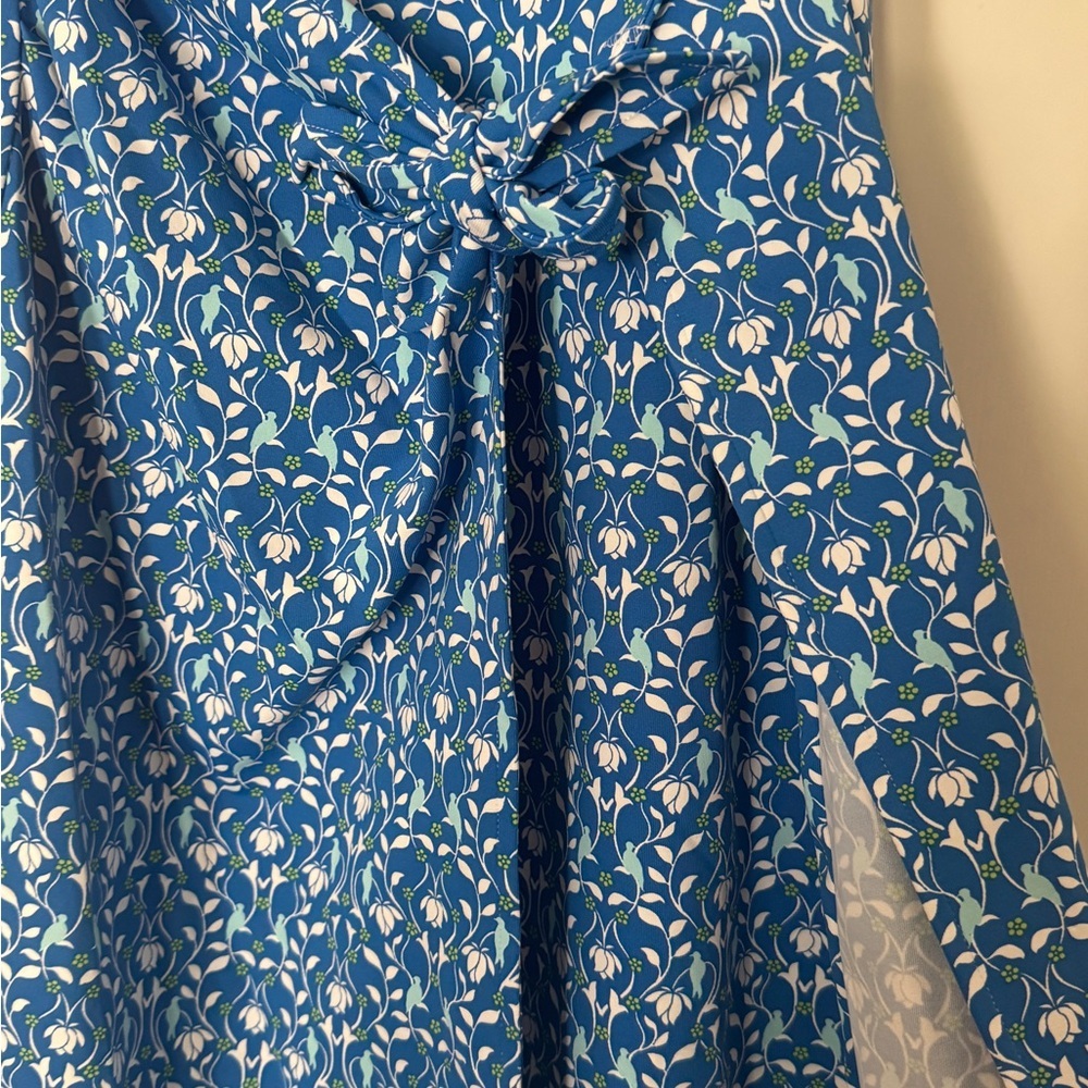 J. McLaughlin Blue Floral Stretch Knit Wrap Twist Dress M - Picture 3 of 8